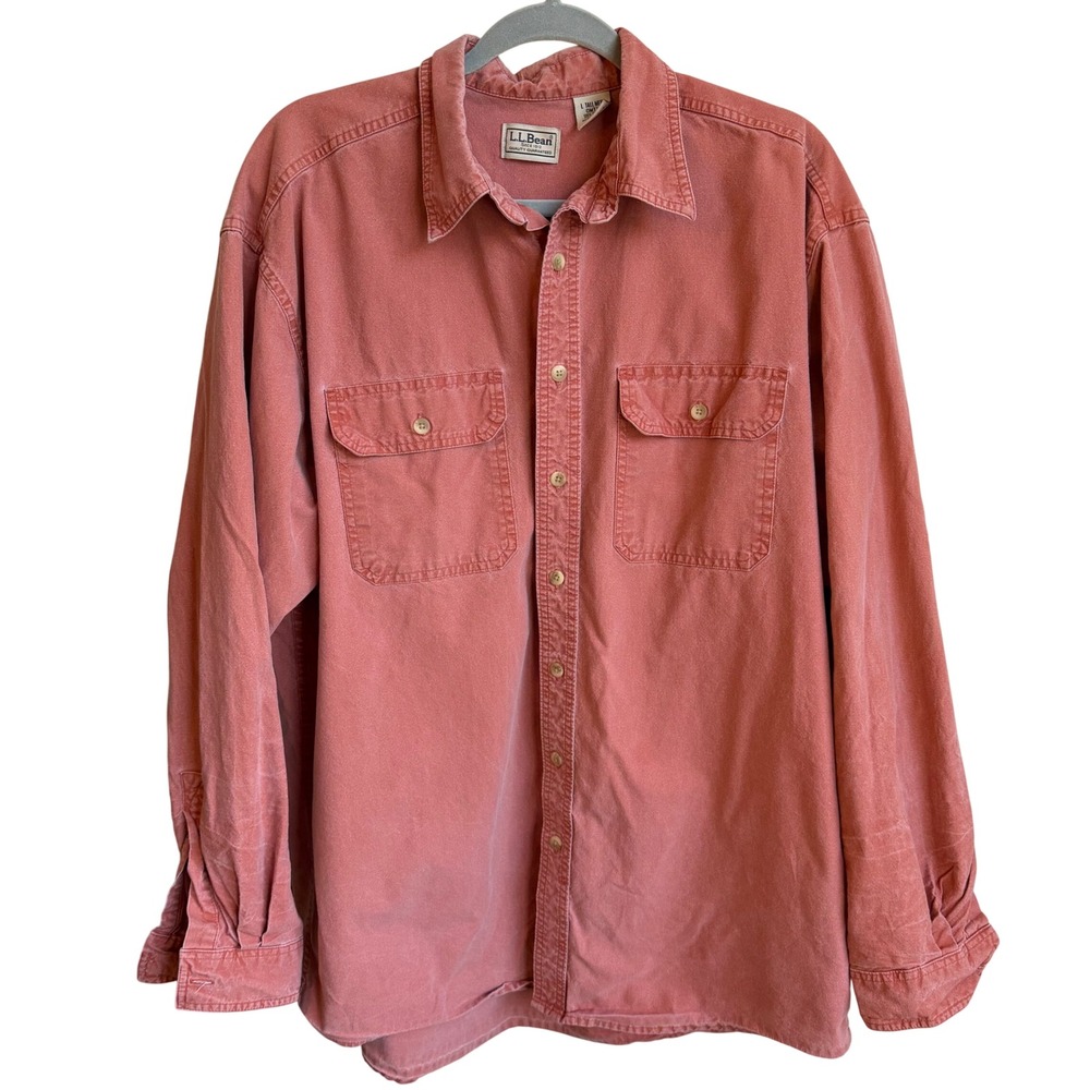 Vintage LL Bean Button Down Shirt Mens L Tall Red Salmon Pink Long Sleeve